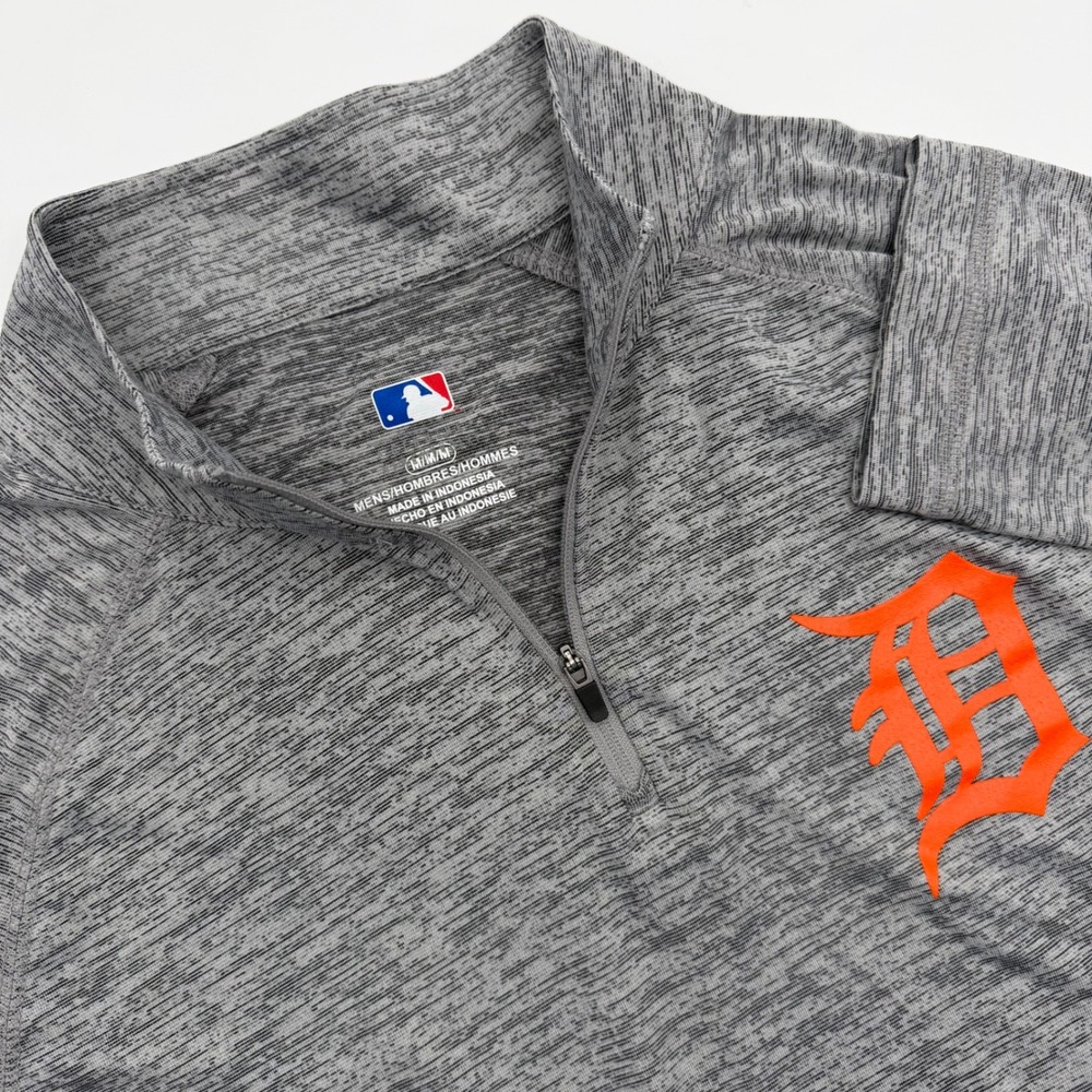 MLB Detroit Tigers Mens Medium Grey Heathered Quarter Zip Pullover Performance